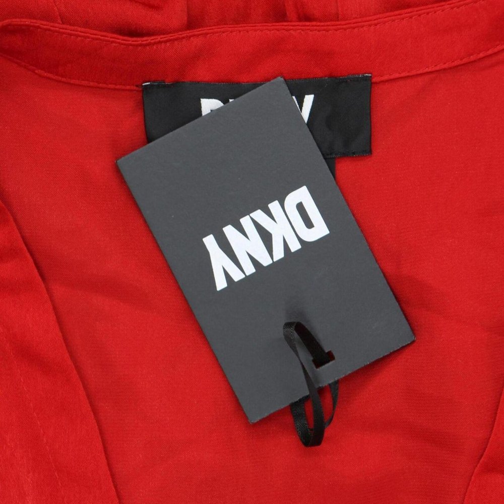 NWT DKNY Faux-Wrap Long-Sleeve Sparkle Satin Dress P2IBNO42 2 Scarlet Red - Picture 4 of 6